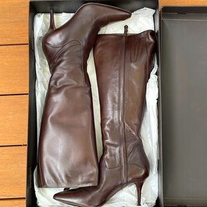 Cole Haan Nike Air Knee High Leather Heeled Boots in Brown Leather - Size 7B